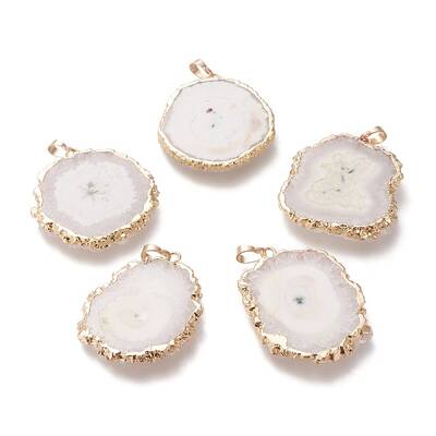 Dyed Natural Druzy Solar Quartz Crystal Pendants
