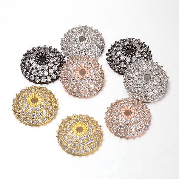 Apetalous Half Round/Dome Brass Micro Pave Cubic Zirconia Bead Caps