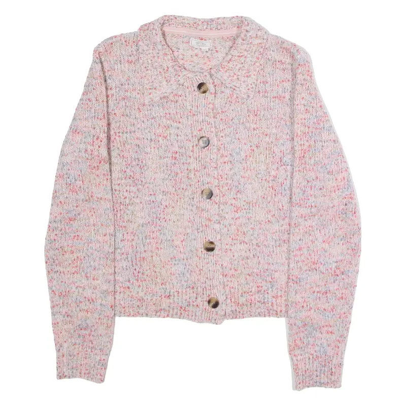 FAT FACE Womens Patterned Jumper Pink Collared Tight Knit UK 10