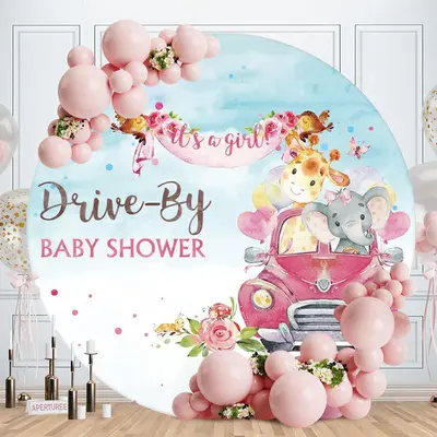 Aperturee Its A Girl Drive By Baby Shower Round Backdrop
