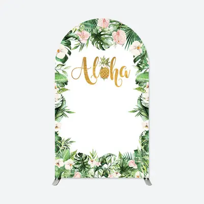 Aperturee Floral Aloha Summer Party Double Sided Arch Backdrop | Diy Round Arch Backdrop | Custom Arched Wall Covers | Circle...
