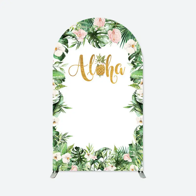 Aperturee Floral Aloha Summer Party Double Sided Arch Backdrop | Diy Round Arch Backdrop | Custom Arched Wall Covers | Circle...