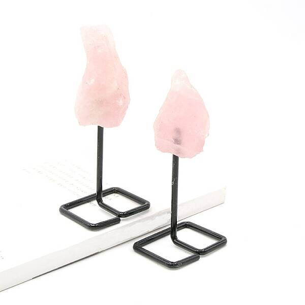 Rough Natural Rose Quartz Raw Rock Ornament with Metal Stand