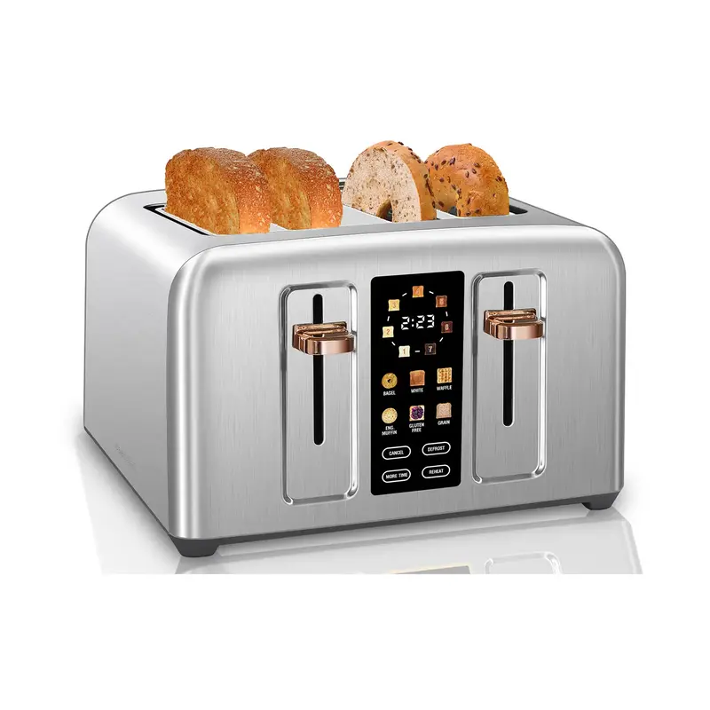 Stainless Toaster LCD Display, Toaster 4 Slice,  Touch Buttons, 6 Bread Selection, 7 Shade Settings, 1.4''Wide Slots Toaster ...