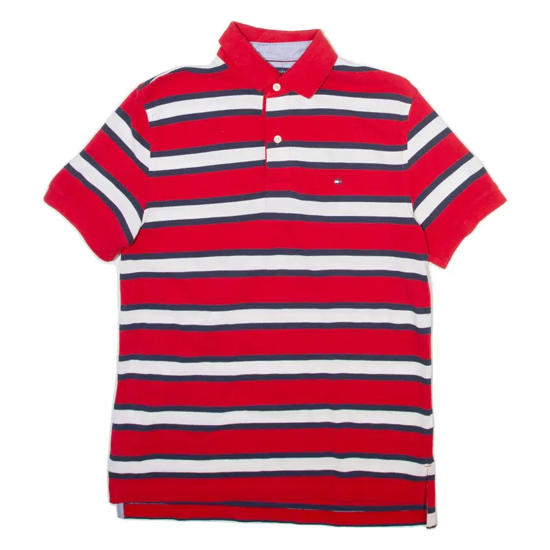 TOMMY HILFIGER Mens Polo Shirt Red Striped S