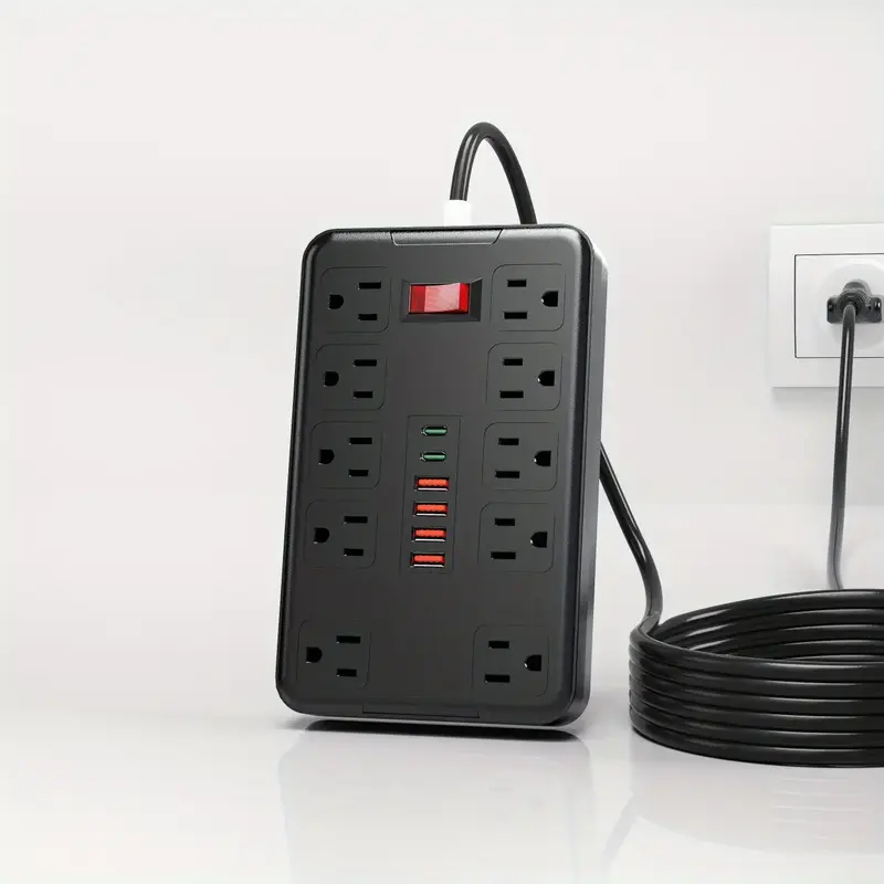 16 In 1 Power Board Surge Protector With 10 Sockets (4 USB Ports, 2 USB-C), 6-FT Extension Cable 2500W