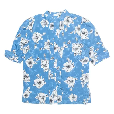 Womens Kimono Blouse Blue Button Neck Off Shoulder Floral UK 14