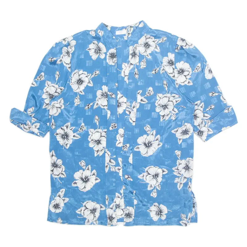 Womens Kimono Blouse Blue Button Neck Off Shoulder Floral UK 14