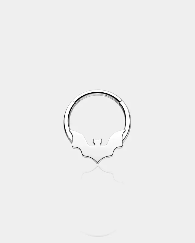 Flat Bat Halloween Daith Septum Ring - Silver / 10mm