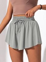 Women's Solid Color Drawstring Waist Skort, Casual Elastic Waist Pocket Pantskirt for Summer, Ladies Bottoms for Daily Wear, ...