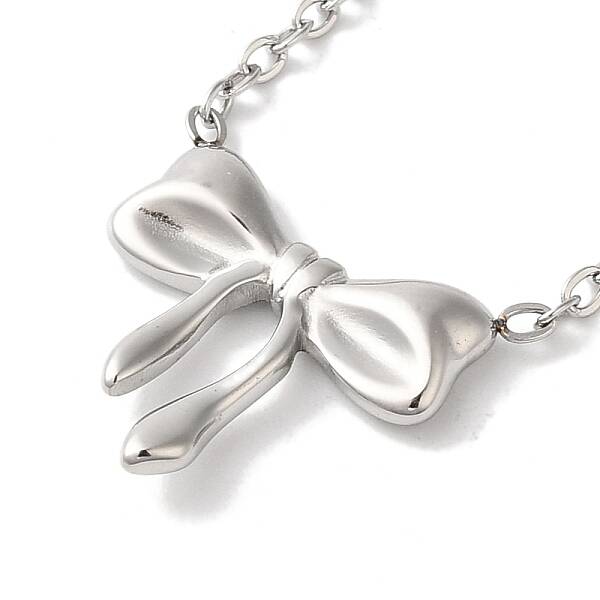 Non-Tarnish 304 Stainless Steel Cable Chain Bowknot Pendant Necklaces