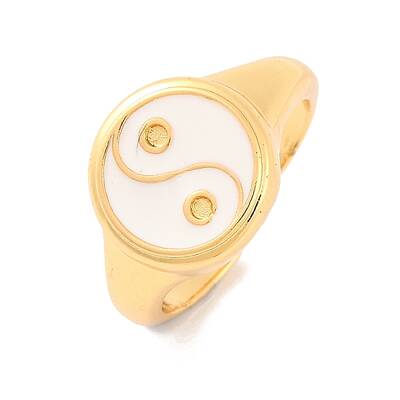Round with Yin-yang Brass Enamel Open Cuff Rings for Women