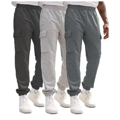 3 PACK: Men's Fleece Lined Regular Fit Casual Cargo Jogger Sweatpants With Pockets Cotton Menswear