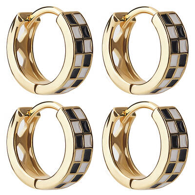 2 Pairs Tartan Pattern Enamel Chunky Hinged Hoop Earrings for Women