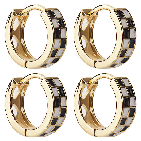 2 Pairs Tartan Pattern Enamel Chunky Hinged Hoop Earrings for Women