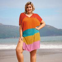 Hanna Nikole Plus Size Swimsuit Cover Up Women's Slit Hem Crochet Cover Up Swimsuit Cool Pullover Swimsuit Cover Up dealsfory...