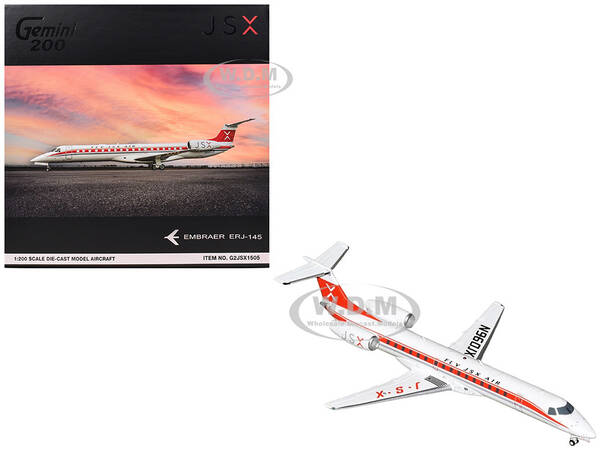 Embraer ERJ-145 Commercial Aircraft JSX (N960JX) White with Red Stripes Gemini 200 Series 1/200 Diecast Model Airplane by...