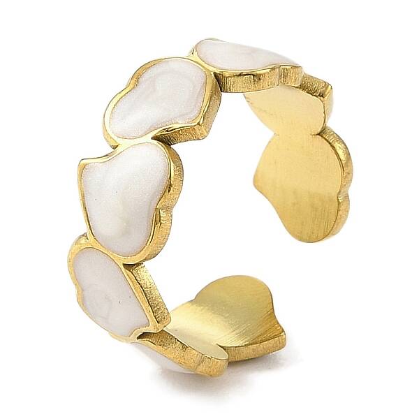 Heart 304 Stainless Steel Enamel Open Cuff Rings for Women