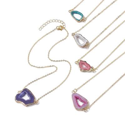 Electroplate Natural Druzy Geode Agate Pendant Necklaces for Women
