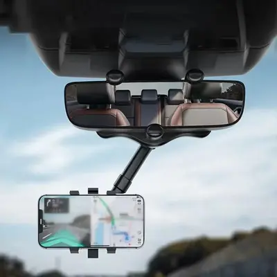Car Rearview Mirror Mobile Phone Holder, 360 Degree Rotatable Car Phone Fixing Stand, Adjustable Navigation Bracket