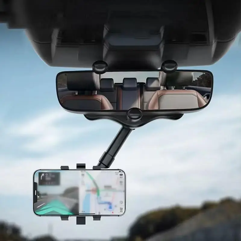 Car Rearview Mirror Mobile Phone Holder, 360 Degree Rotatable Car Phone Fixing Stand, Adjustable Navigation Bracket