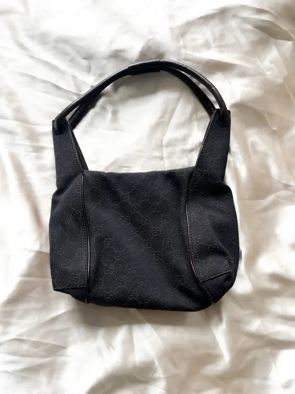 Pre-owned GUCCI Denim x Leather Shoulder Bags GG Black Denim Hobo