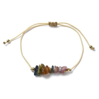 Natural Tourmaline Chips Braided Bead Bracelets