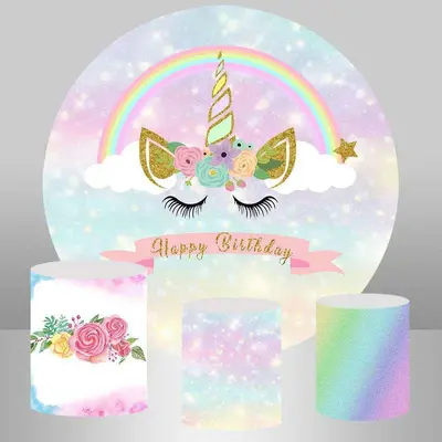 Aperturee Rainbow And Unicorn Round Girls Birthday Party Backdrop | Round Backdrop Cover Diy | Birthday Backdrop Ideas | Roun...