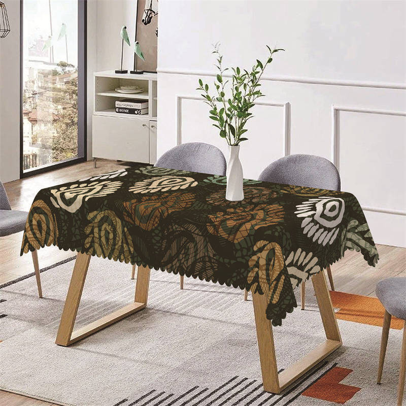 Green Brown Ancient Print Retro Rectangle Tablecloth - Aperturee