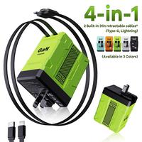 ​​4-in-1 Wall GaN Fast Charger,Compatible with 120W GaN Fast Charging  W/ Retractable 2 Cable (USB-C & Lightning) - Fast ...