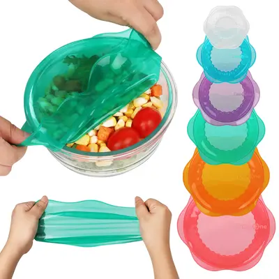 Rottogoon Silicone Stretch Lids for Food Storage Reusable Elastic Bowl Covers for Cups Jars Round & Rectangular Containers Mi...