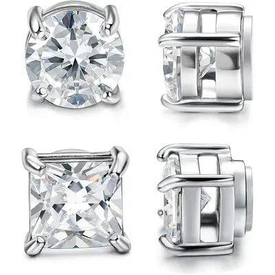 FLORIDECO 2 Pairs Stainless Steel Stylish Non-Piercing Magnetic Stud Earrings Hypoallergenic CZ Men and Women 5-8MM Sizes Jew...