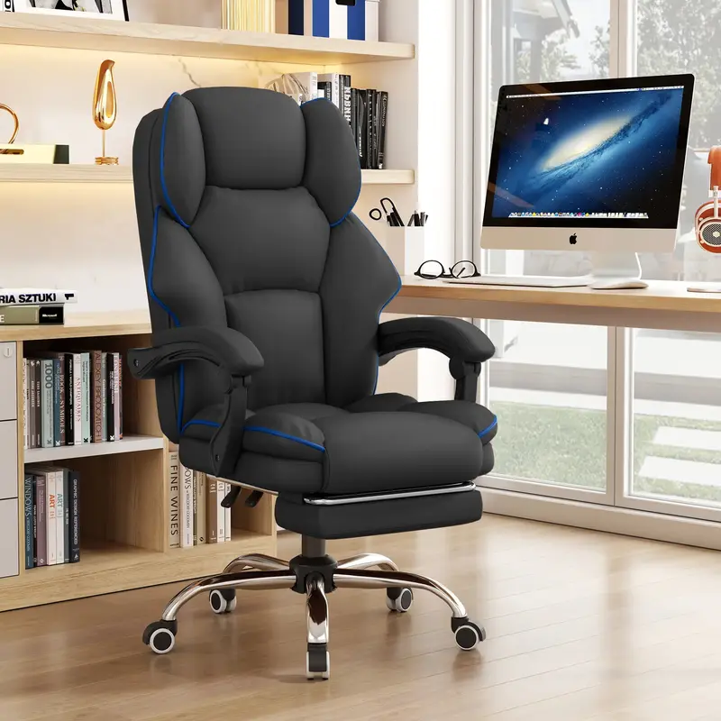 【Back To School】Ergonomic Office Chair PU Leather Comfortable Adjustable Height High Back Reclining Executive Work Chair ...