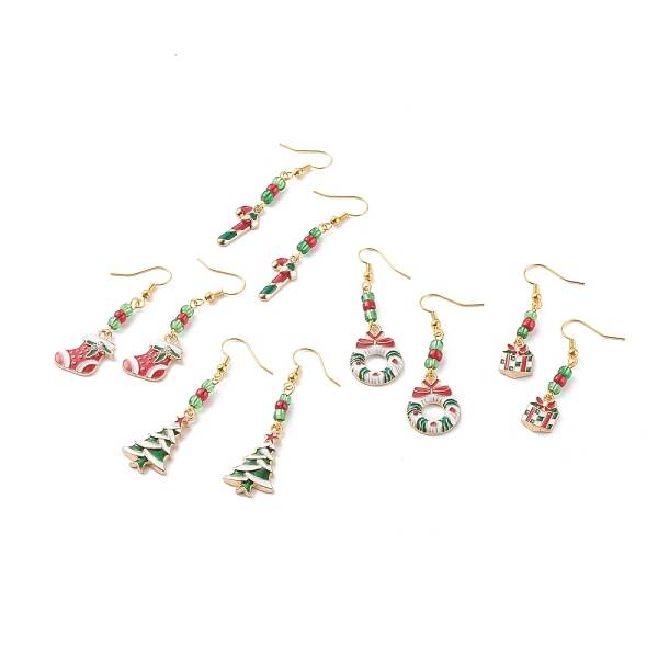 Christmas Theme Alloy Enamel Dangle Earrings
