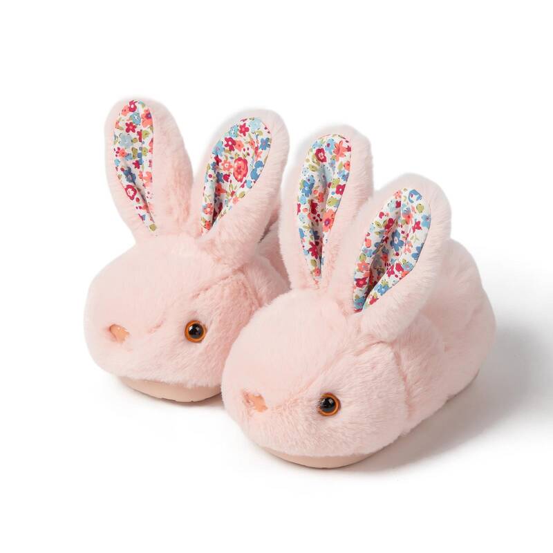 Drecage Girls Toddler Slippers Boys House Shoes For Little Kids Cute with Bunny Design Plush Indoor Slippers Non-Slip Co