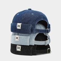 Men's Docker Cap Brimless Hat Skeleton Hat with Curling Cuffs - Navy Casual Cowboy Hat for Sleeping and Country Style Cloth M...
