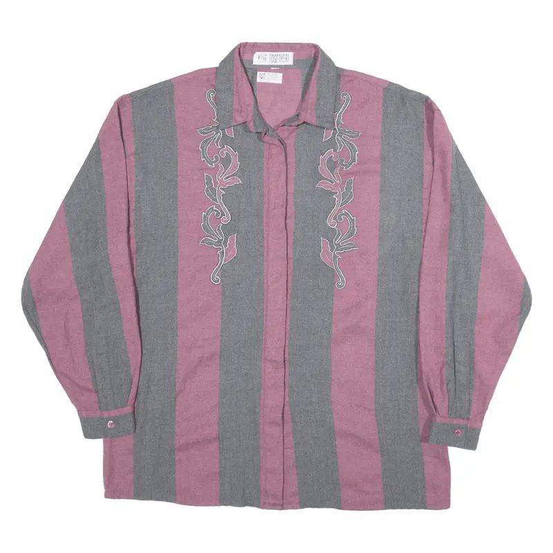 TOGETHER Shirt Pink Striped Long Sleeve Womens L