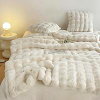 Faux Rabbit Fur Throw Blanket, 1 Count Soft Microfiber 800GSM Breathable Comfortable Blanket, Versatile Blanket, Home Decor S...