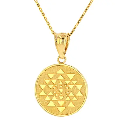 Gold Vermeil Triangle Sri Yantra Chakra Sacred Geometry Talisman Round Necklace