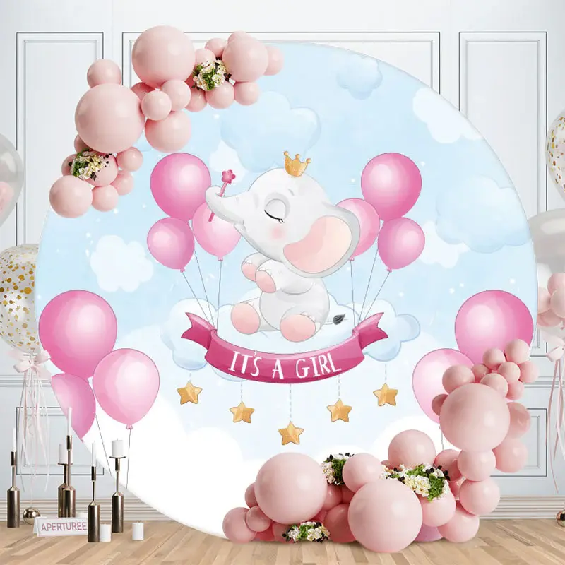 Aperturee Its A Girl Elephant Round Baby Shower Backdrop