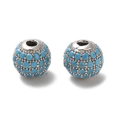 Rhodium Plated 925 Sterling Silver Micro Pave Cubic Zirconia Beads