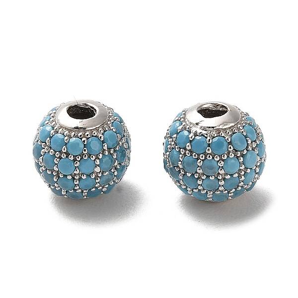 Rhodium Plated 925 Sterling Silver Micro Pave Cubic Zirconia Beads