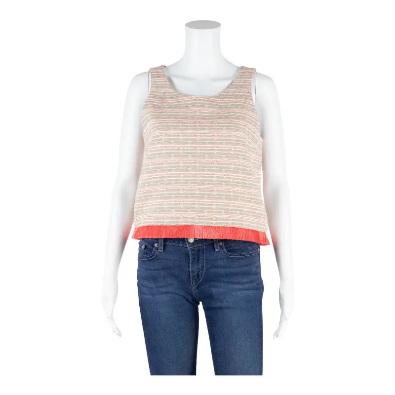 UTERQUE Boho Tassel Vest Pink Striped Sleeveless Womens M