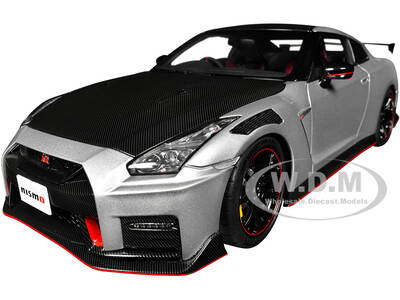 2022 Nissan GT-R (R35) Nismo Special Edition RHD (Right Hand Drive) Ultimate Metal Silver with Carbon Hood and Top 1/18 Model...