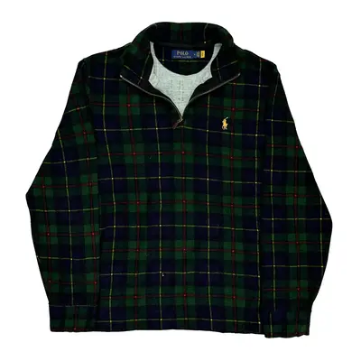 Ralph Lauren Checked 1/4 Zip - Medium Green Cotton
