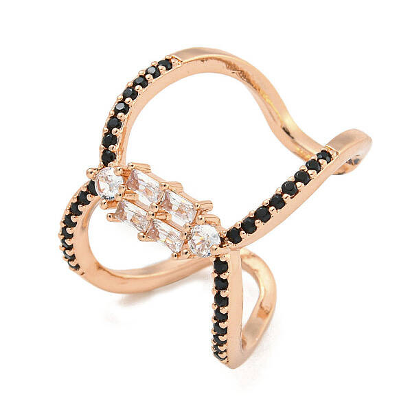 Rack Plating Brass Micro Pave Cubic Zirconia Open Cuff Rings for Women