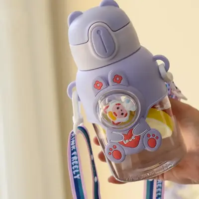 Superman Design Water Bottle for Music Festival, 1 Count Portable Large Capacity Drinking Cup With Straw & Strap For Kids & A...