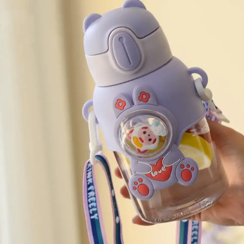 Superman Design Water Bottle for Music Festival, 1 Count Portable Large Capacity Drinking Cup With Straw & Strap For Kids & A...