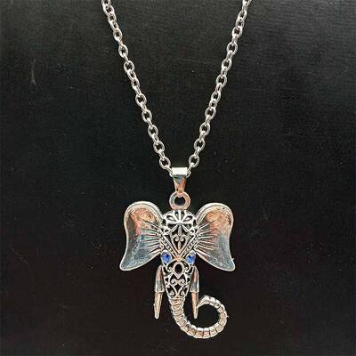 Alloy Pave Glass Cable Chain Blue-eyed Elephant Pendant Necklaces for Women