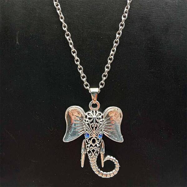 Alloy Pave Glass Cable Chain Blue-eyed Elephant Pendant Necklaces for Women